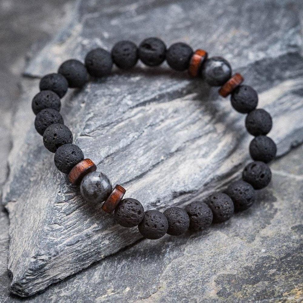 Natural Lava Rock Stone Beaded Bracelet 8mm Volcano Gemstone Stretch Bracelet
